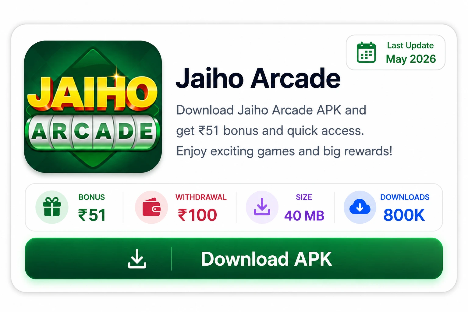 Jaiho Arcade APK download banner