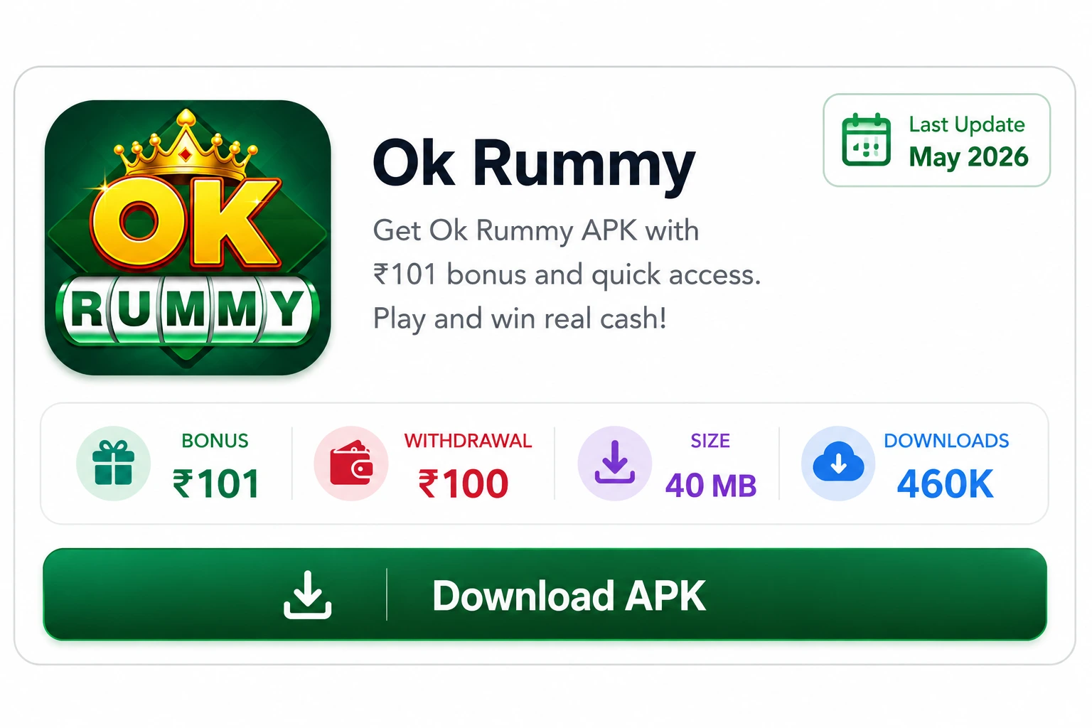 Ok Rummy APK download banner